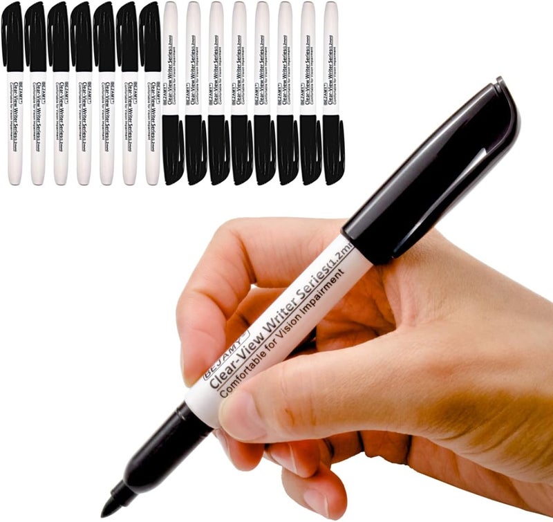 Bejamy (Bullet Tip-1.2mm, PACK of 15, Black Water-Based ink) Clear-View Writer Bold Writing Pen, Low Vision Assistive Writing Tool for Visual Impairment,Odorless,Non-Toxic,No Oil,Alcohol Free - Image 1